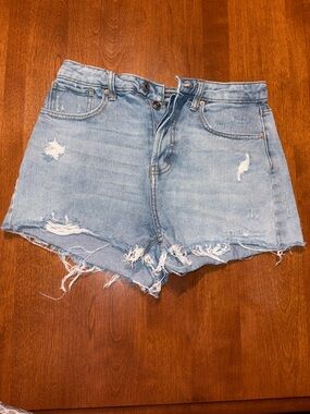 wild fable Light Blue Distressed High-Rise Denim Shorts